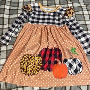 Girls leopard and buffalo plaid fall dress handmade boutique dress
